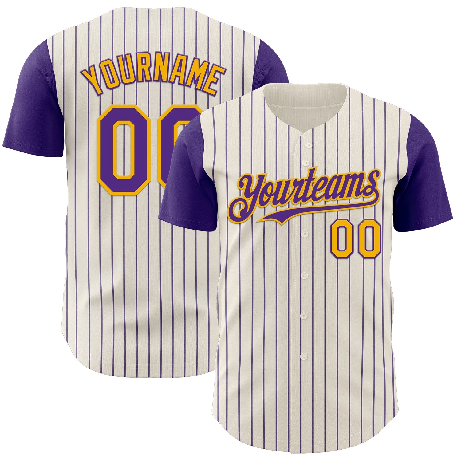 Custom Cream Purple Pinstripe Gold Authentic Two Tone Baseball Jersey - Sky-Custom