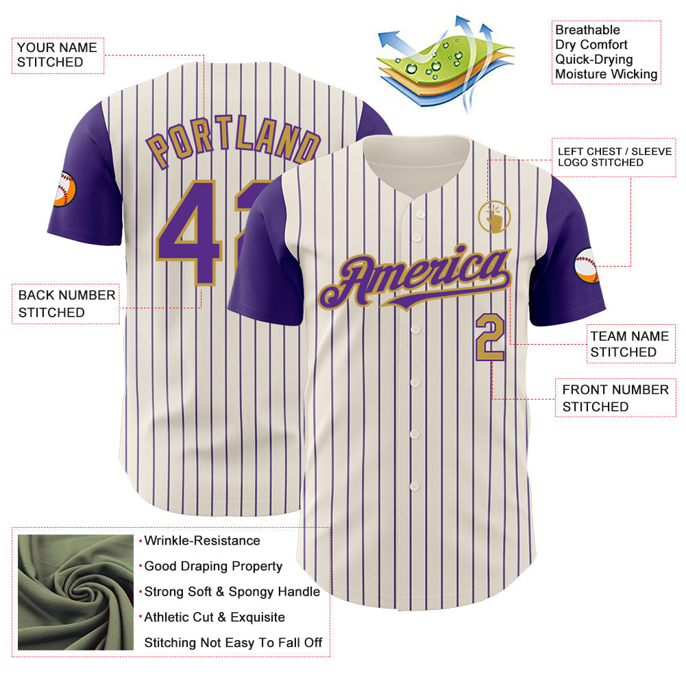 Custom Cream Purple Pinstripe Old Gold Authentic Two Tone Baseball Jersey - Sky-Custom