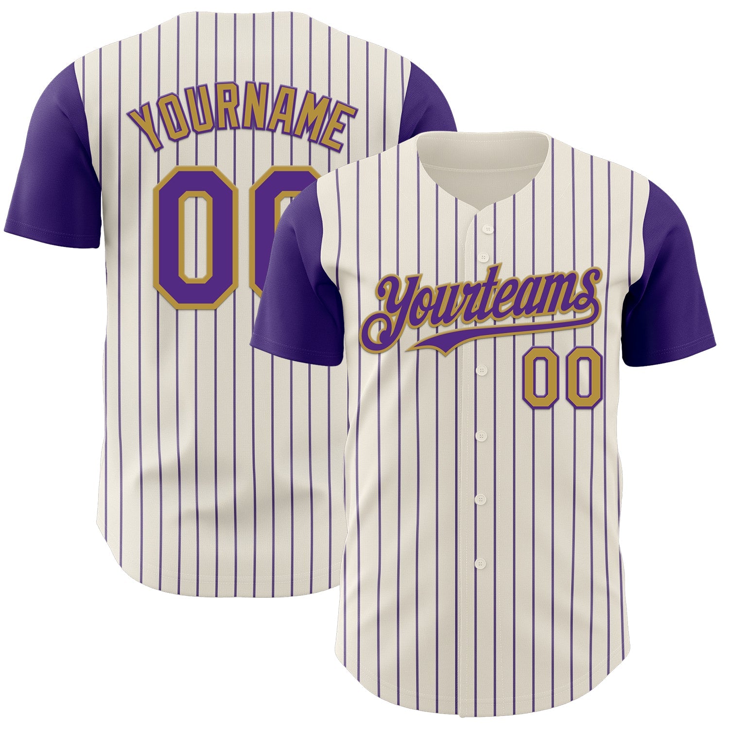 Custom Cream Purple Pinstripe Old Gold Authentic Two Tone Baseball Jersey - Sky-Custom