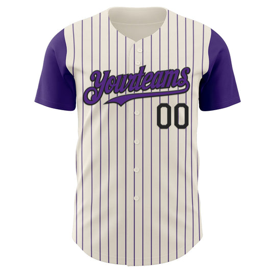 Custom Cream Purple Pinstripe Black Authentic Two Tone Baseball Jersey - Sky-Custom
