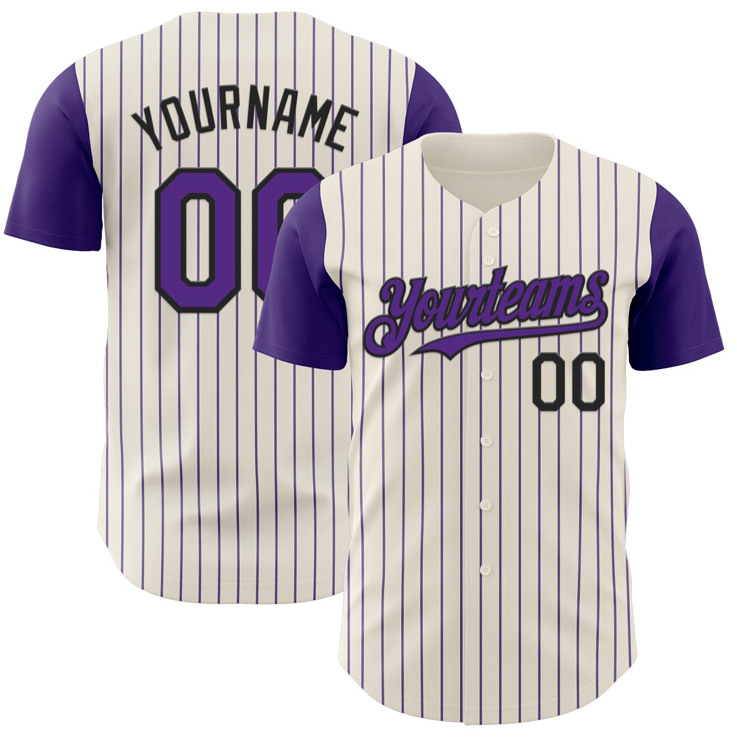 Custom Cream Purple Pinstripe Black Authentic Two Tone Baseball Jersey - Sky-Custom