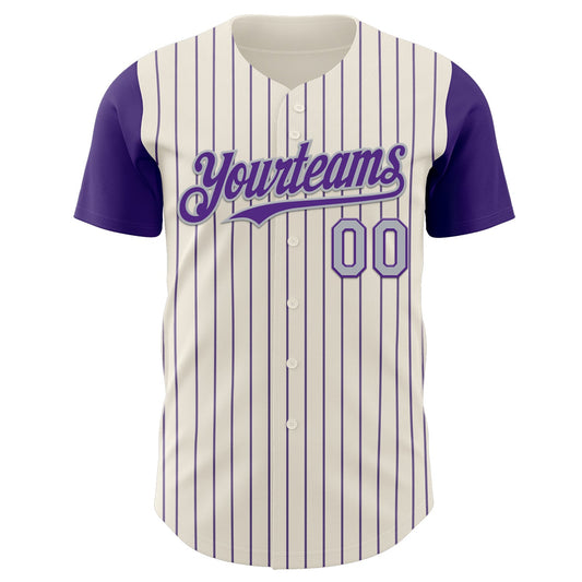 Custom Cream Purple Pinstripe Gray Authentic Two Tone Baseball Jersey - Sky-Custom