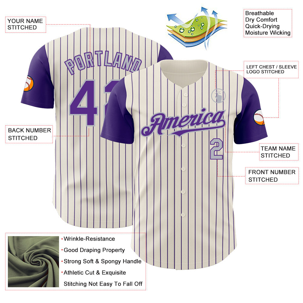 Custom Cream Purple Pinstripe Gray Authentic Two Tone Baseball Jersey - Sky-Custom