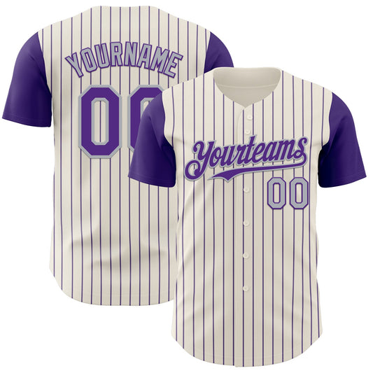 Custom Cream Purple Pinstripe Gray Authentic Two Tone Baseball Jersey - Sky-Custom