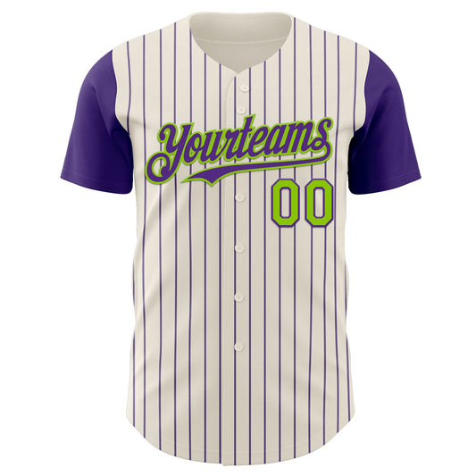 Custom Cream Purple Pinstripe Neon Green Authentic Two Tone Baseball Jersey - Sky-Custom