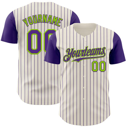 Custom Cream Purple Pinstripe Neon Green Authentic Two Tone Baseball Jersey - Sky-Custom