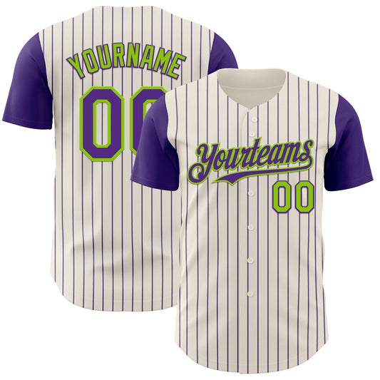 Custom Cream Purple Pinstripe Neon Green Authentic Two Tone Baseball Jersey - Sky-Custom