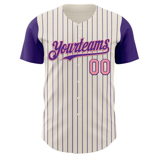 Custom Cream Purple Pinstripe Medium Pink Authentic Two Tone Baseball Jersey - Sky-Custom
