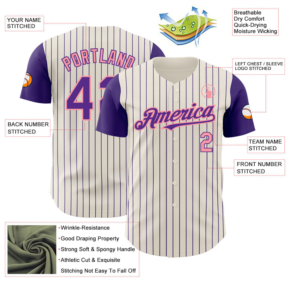 Custom Cream Purple Pinstripe Medium Pink Authentic Two Tone Baseball Jersey - Sky-Custom