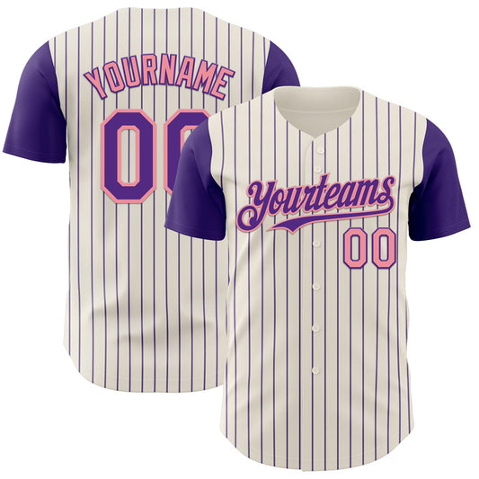 Custom Cream Purple Pinstripe Medium Pink Authentic Two Tone Baseball Jersey - Sky-Custom