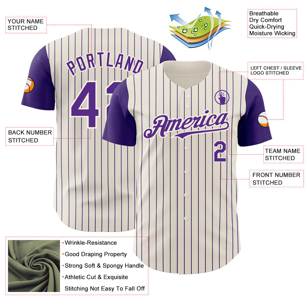 Custom Cream Purple Pinstripe Purple Authentic Two Tone Baseball Jersey - Sky-Custom