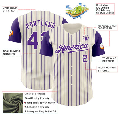 Custom Cream Purple Pinstripe Purple Authentic Two Tone Baseball Jersey - Sky-Custom