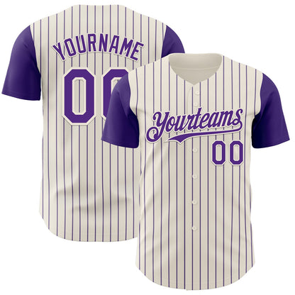 Custom Cream Purple Pinstripe Purple Authentic Two Tone Baseball Jersey - Sky-Custom