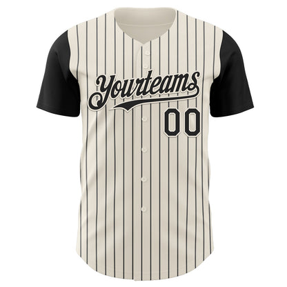 Custom Cream Black Pinstripe Black Authentic Two Tone Baseball Jersey - Sky-Custom