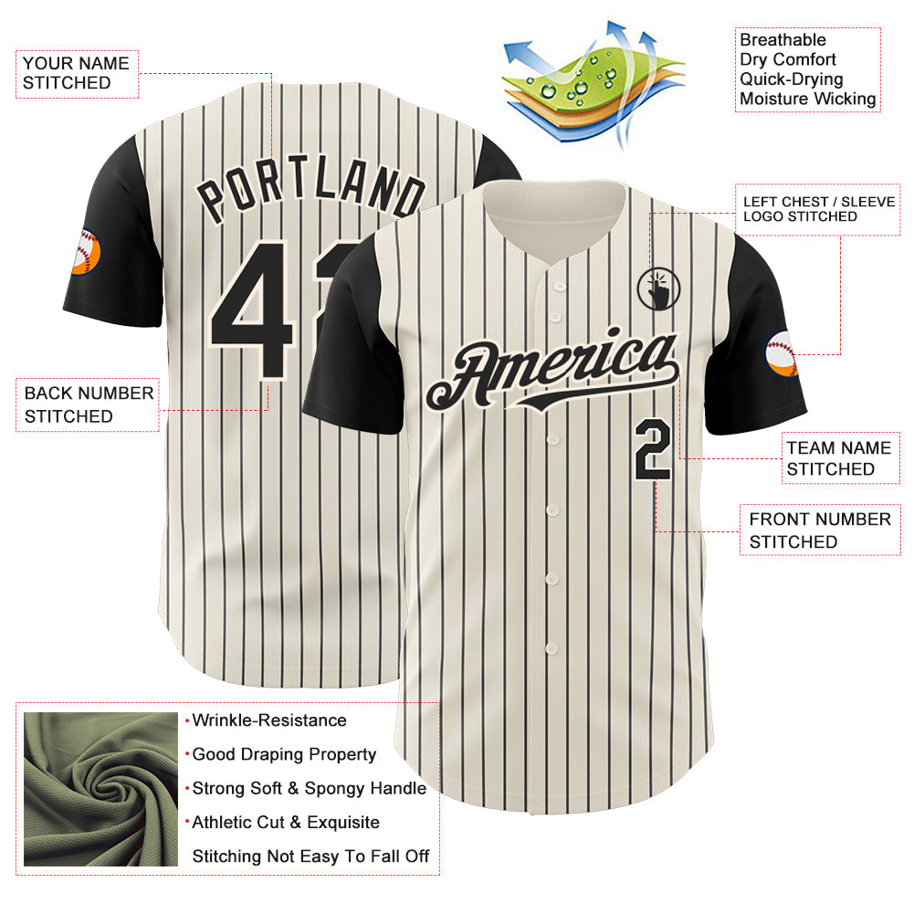 Custom Cream Black Pinstripe Black Authentic Two Tone Baseball Jersey - Sky-Custom