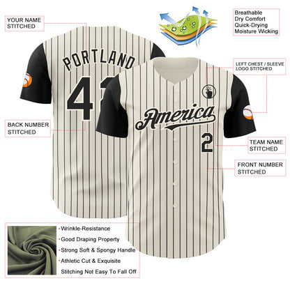 Custom Cream Black Pinstripe Black Authentic Two Tone Baseball Jersey - Sky-Custom