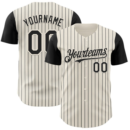 Custom Cream Black Pinstripe Black Authentic Two Tone Baseball Jersey - Sky-Custom