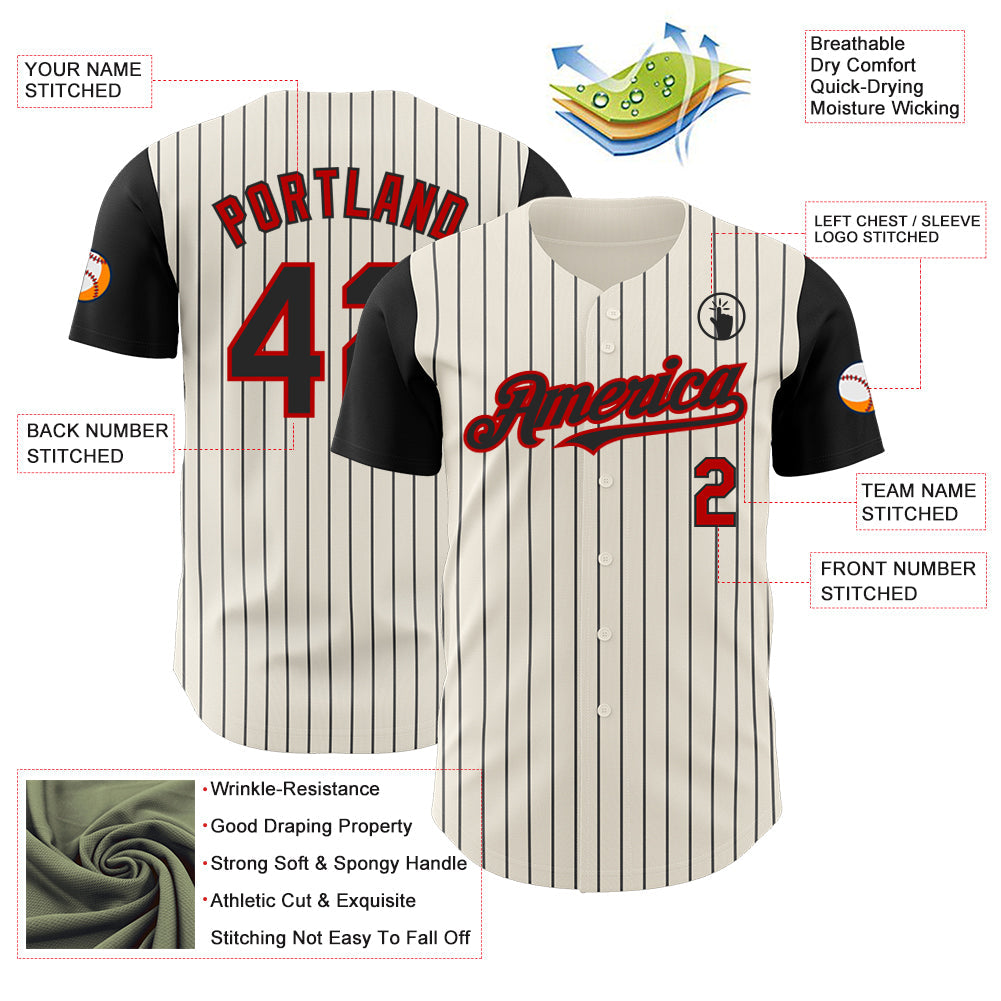 Custom Cream Black Pinstripe Red Authentic Two Tone Baseball Jersey - Sky-Custom