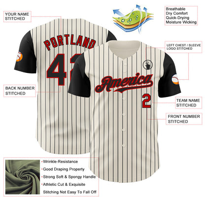Custom Cream Black Pinstripe Red Authentic Two Tone Baseball Jersey - Sky-Custom