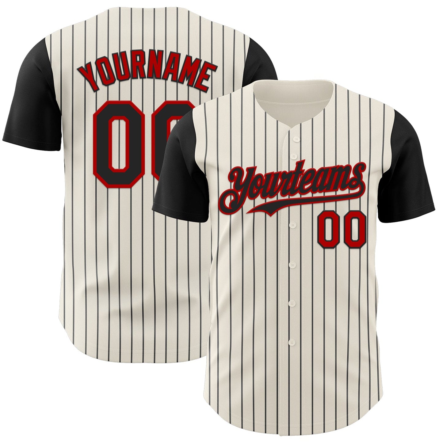 Custom Cream Black Pinstripe Red Authentic Two Tone Baseball Jersey - Sky-Custom