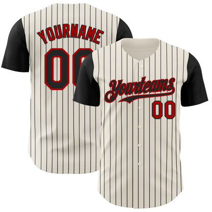 Custom Cream Black Pinstripe Red Authentic Two Tone Baseball Jersey - Sky-Custom
