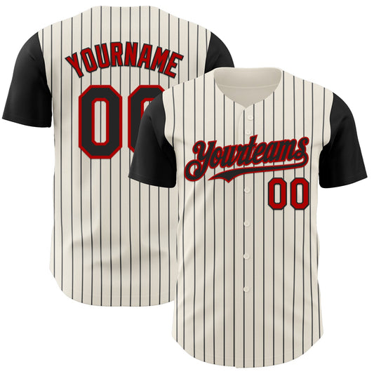Custom Cream Black Pinstripe Red Authentic Two Tone Baseball Jersey - Sky-Custom