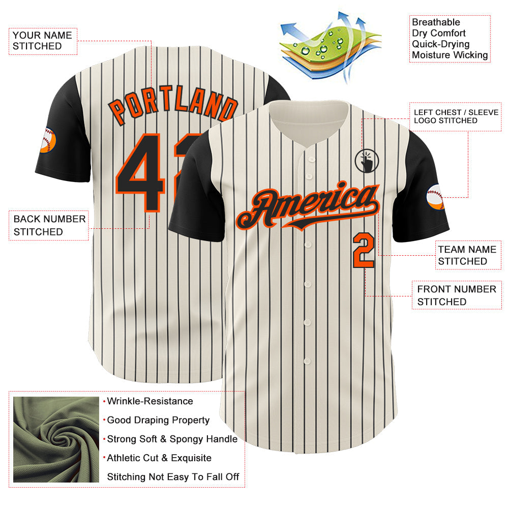 Custom Cream Black Pinstripe Orange Authentic Two Tone Baseball Jersey - Sky-Custom
