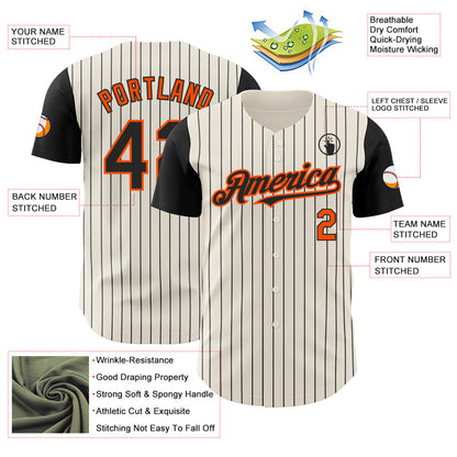 Custom Cream Black Pinstripe Orange Authentic Two Tone Baseball Jersey - Sky-Custom