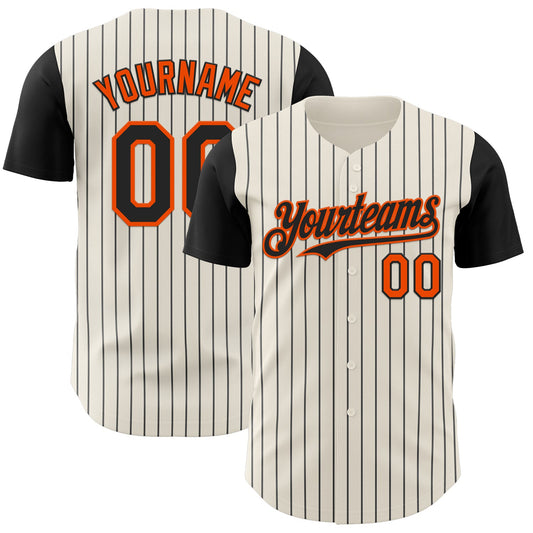 Custom Cream Black Pinstripe Orange Authentic Two Tone Baseball Jersey - Sky-Custom