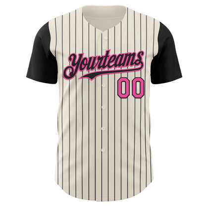 Custom Cream Black Pinstripe Pink Authentic Two Tone Baseball Jersey - Sky-Custom