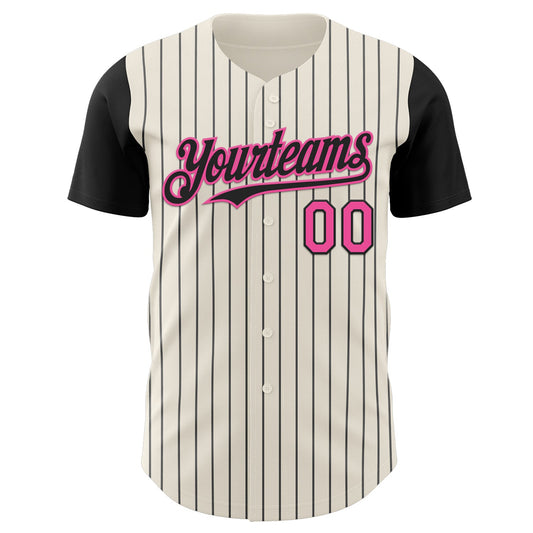 Custom Cream Black Pinstripe Pink Authentic Two Tone Baseball Jersey - Sky-Custom