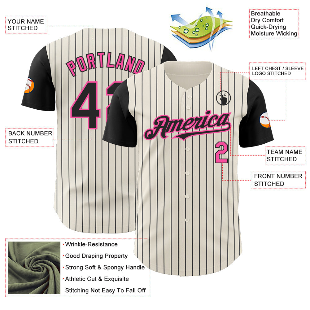 Custom Cream Black Pinstripe Pink Authentic Two Tone Baseball Jersey - Sky-Custom