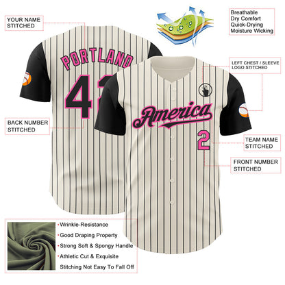 Custom Cream Black Pinstripe Pink Authentic Two Tone Baseball Jersey - Sky-Custom