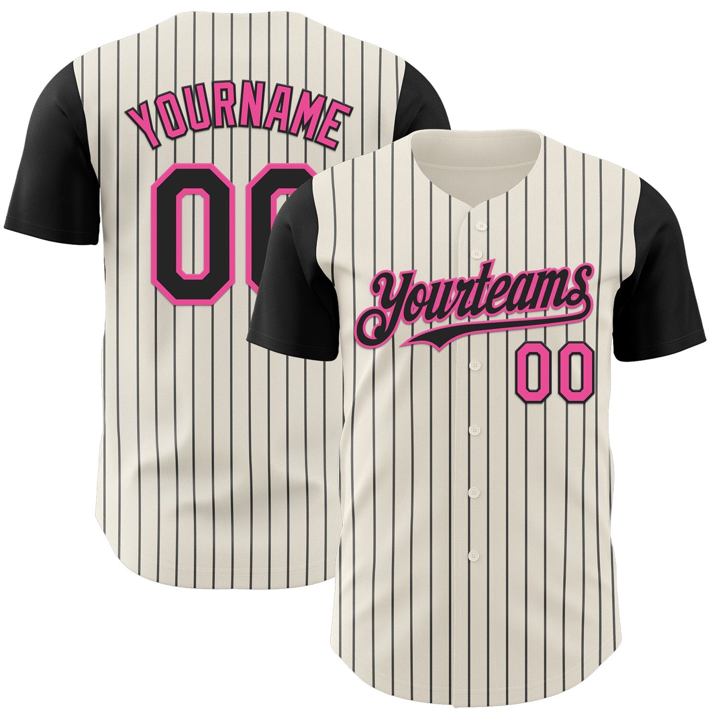 Custom Cream Black Pinstripe Pink Authentic Two Tone Baseball Jersey - Sky-Custom