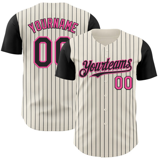 Custom Cream Black Pinstripe Pink Authentic Two Tone Baseball Jersey - Sky-Custom