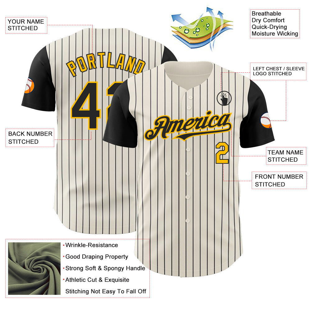 Custom Cream Black Pinstripe Gold Authentic Two Tone Baseball Jersey - Sky-Custom