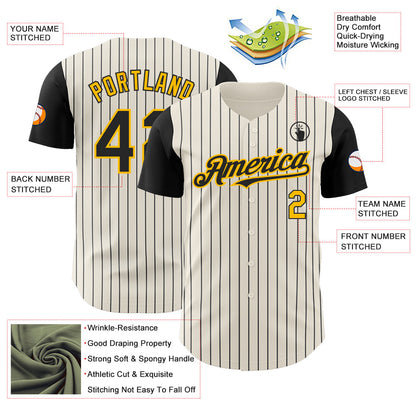 Custom Cream Black Pinstripe Gold Authentic Two Tone Baseball Jersey - Sky-Custom