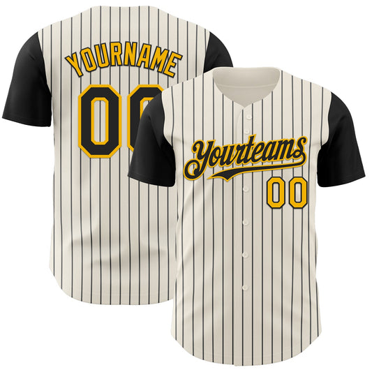 Custom Cream Black Pinstripe Gold Authentic Two Tone Baseball Jersey - Sky-Custom