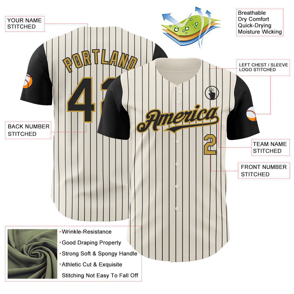 Custom Cream Black Pinstripe Old Gold Authentic Two Tone Baseball Jersey - Sky-Custom