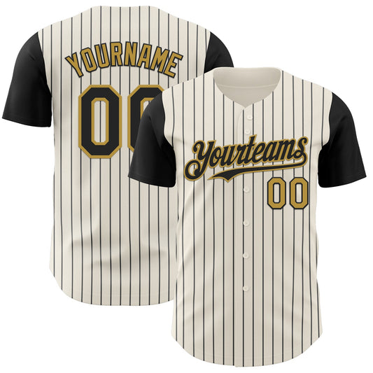 Custom Cream Black Pinstripe Old Gold Authentic Two Tone Baseball Jersey - Sky-Custom