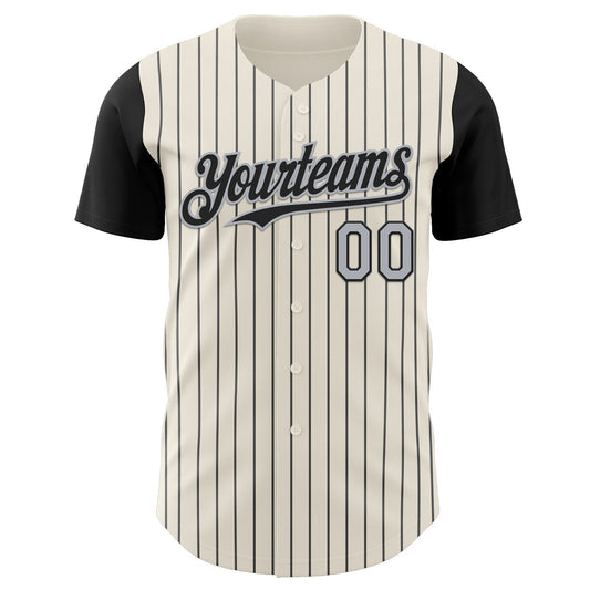 Custom Cream Black Pinstripe Gray Authentic Two Tone Baseball Jersey - Sky-Custom