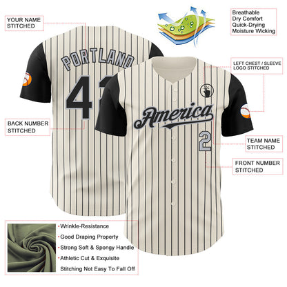 Custom Cream Black Pinstripe Gray Authentic Two Tone Baseball Jersey - Sky-Custom