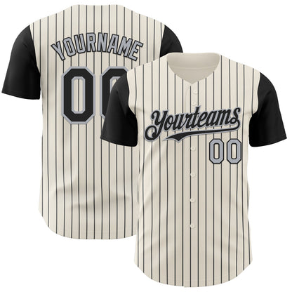 Custom Cream Black Pinstripe Gray Authentic Two Tone Baseball Jersey - Sky-Custom