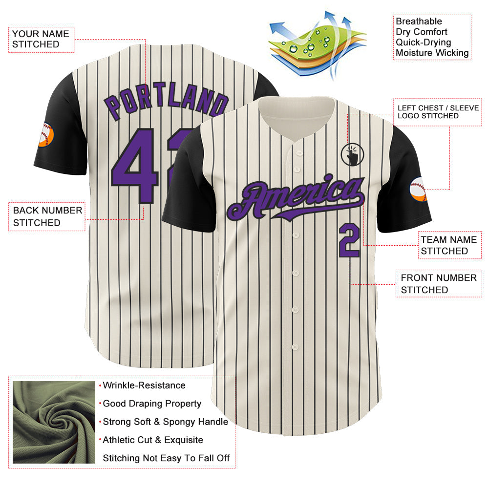 Custom Cream Black Pinstripe Purple Authentic Two Tone Baseball Jersey - Sky-Custom