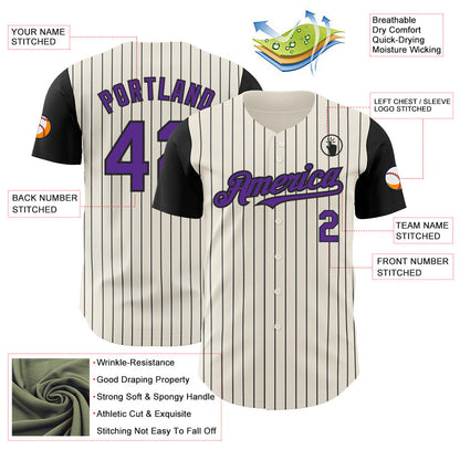 Custom Cream Black Pinstripe Purple Authentic Two Tone Baseball Jersey - Sky-Custom