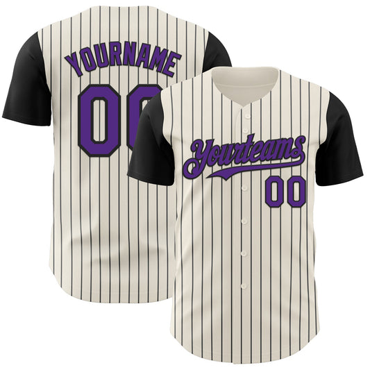 Custom Cream Black Pinstripe Purple Authentic Two Tone Baseball Jersey - Sky-Custom