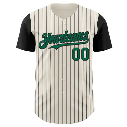 Custom Cream Black Pinstripe Kelly Green Authentic Two Tone Baseball Jersey - Sky-Custom