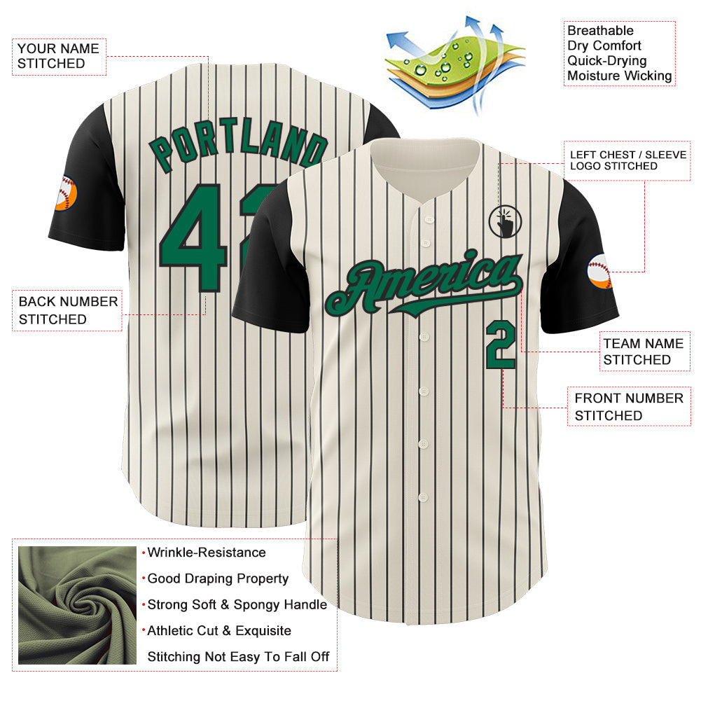 Custom Cream Black Pinstripe Kelly Green Authentic Two Tone Baseball Jersey - Sky-Custom