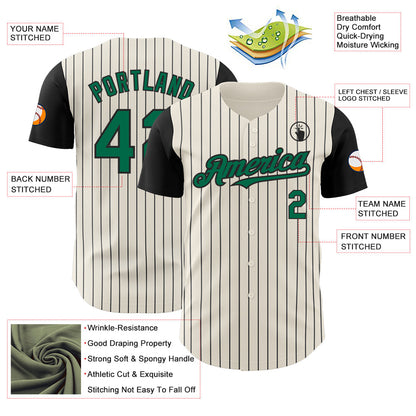 Custom Cream Black Pinstripe Kelly Green Authentic Two Tone Baseball Jersey - Sky-Custom