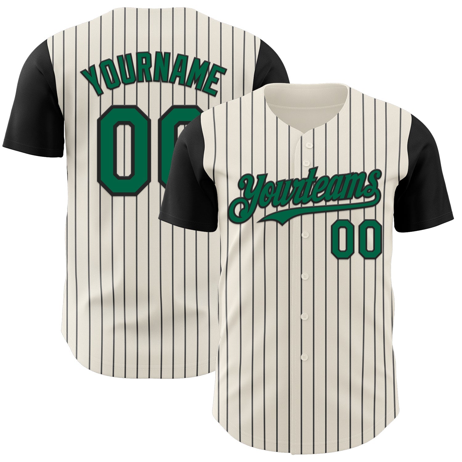 Custom Cream Black Pinstripe Kelly Green Authentic Two Tone Baseball Jersey - Sky-Custom